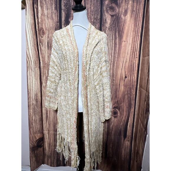 Free People fringe knit Duster Poncho Lucia Size Small Boho Festival Cardigan - Picture 4 of 10